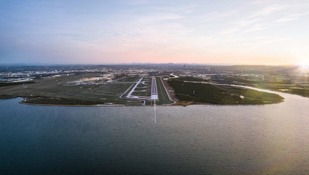 Aerial view of the new Brisbane airport runway