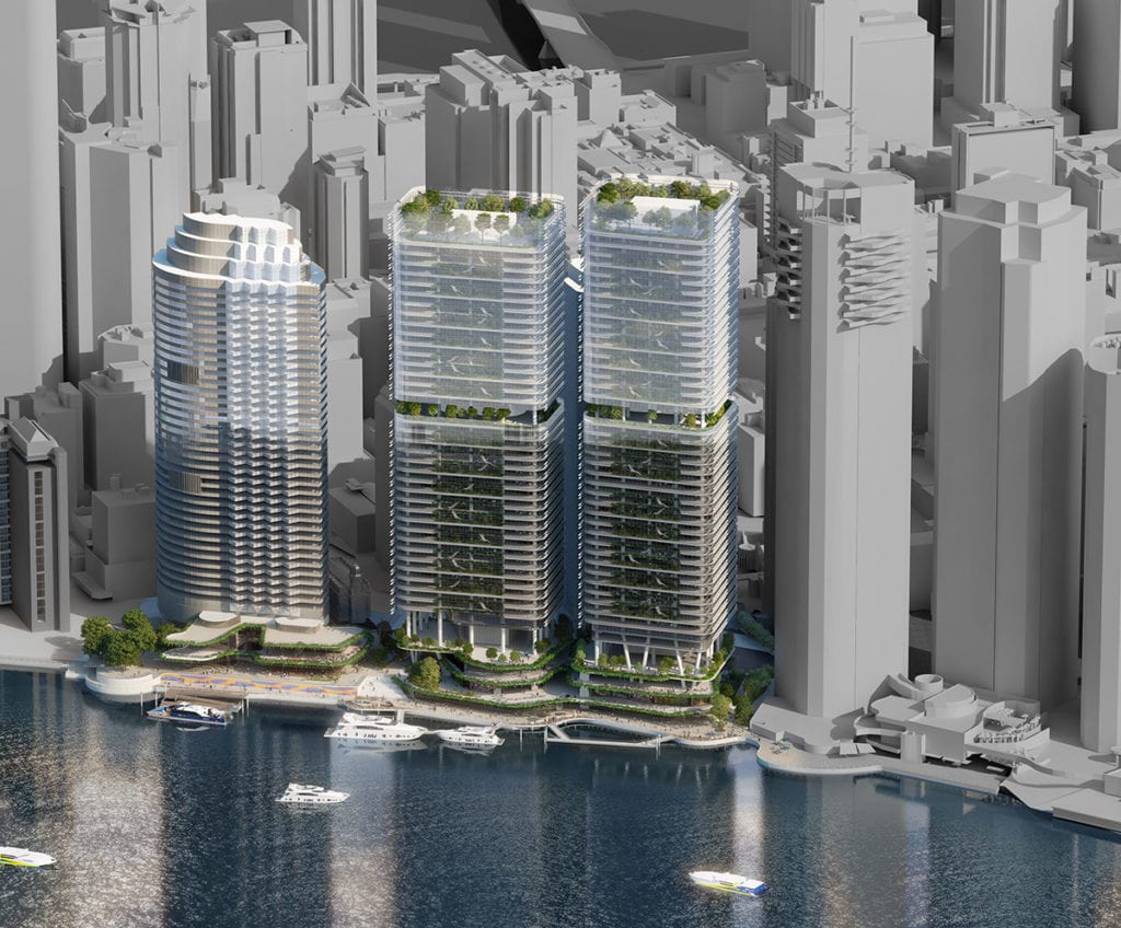 Concept drawing of the two new towers alongside 1 Eagle Street brisbane