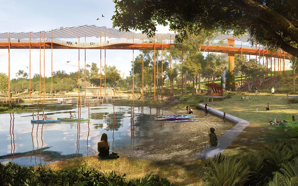 concept drawing of a canopy walk at Victoria Park redevelopment in Brisbane