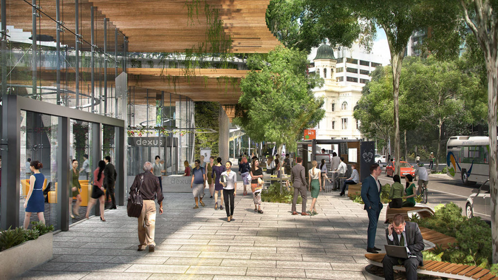 concept drawing of the road frontage at waterfront precinct redevelopment at Riverside in Brisbane