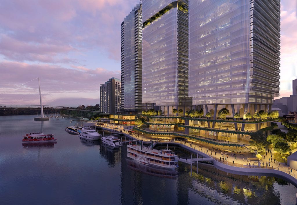 concept drawing of waterfront precinct towers at Riverside in Brisbane